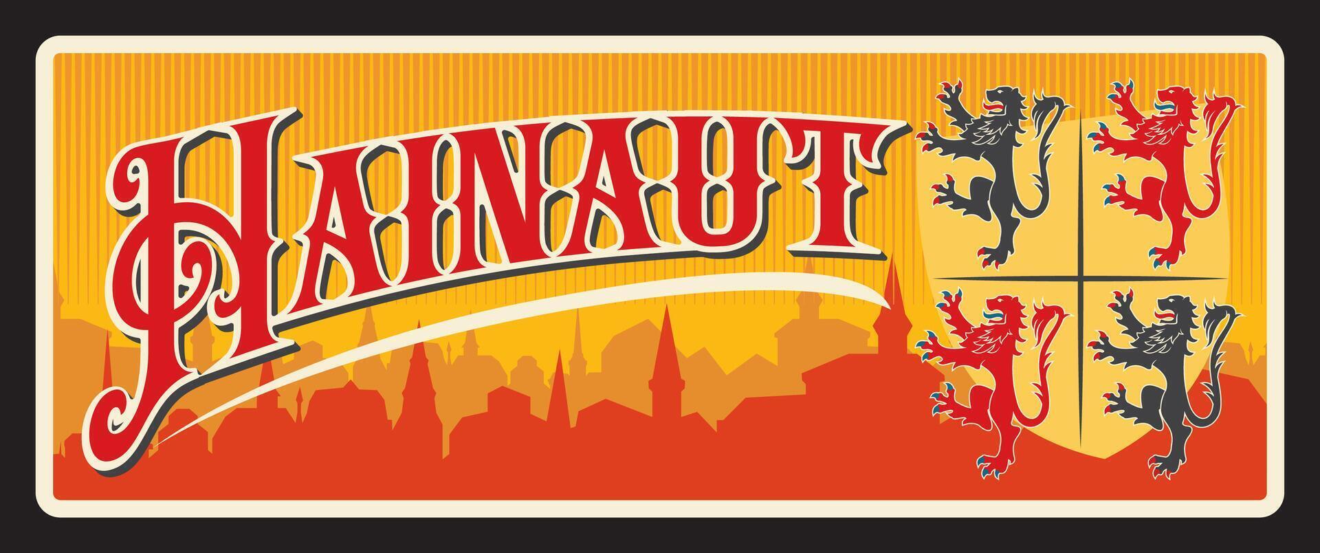 Hainaut Belgian province retro travel plate vector