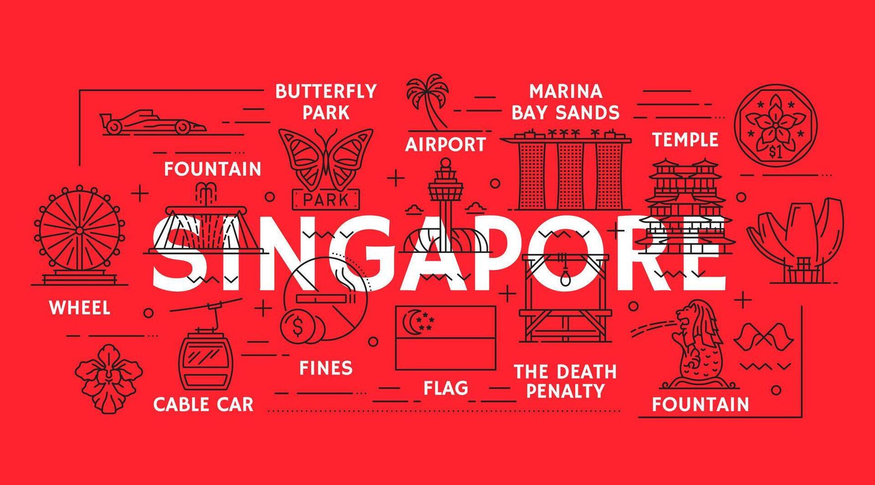 Singapore line travel and landmarks banner vector
