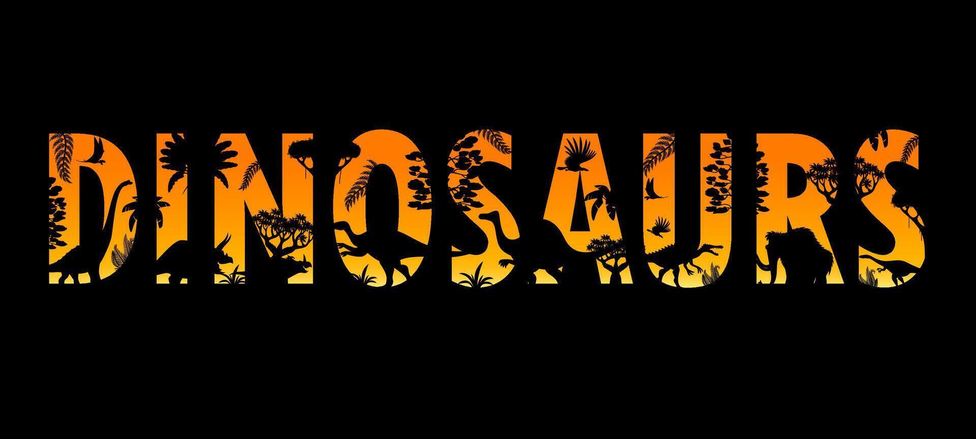 Dinosaurs sunset silhouettes double exposure vector