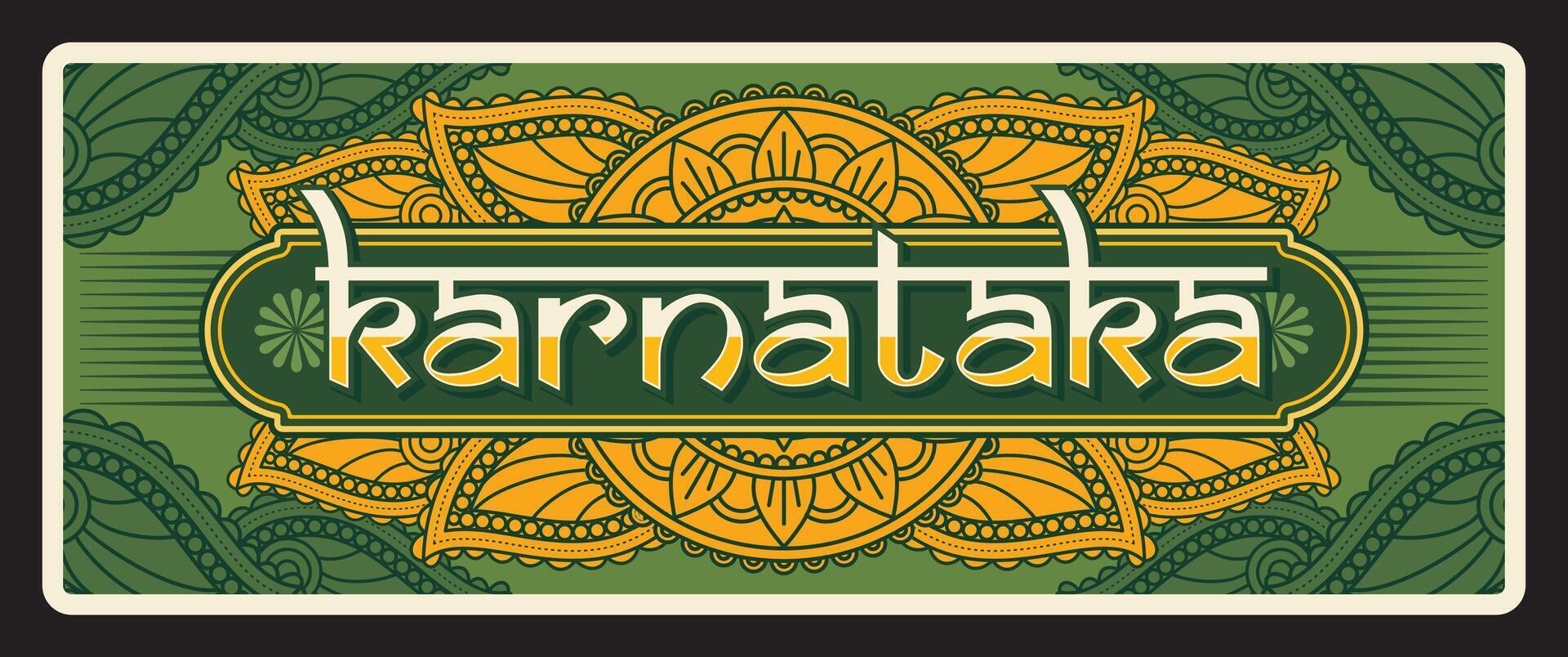 Karnataka Indian state, India retro travel plate vector