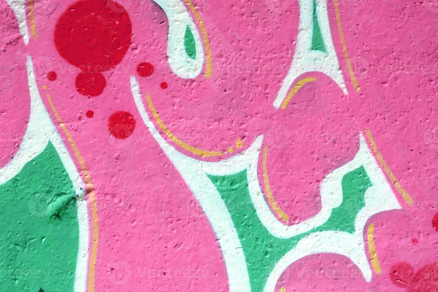 Colorful background of graffiti painting artwork with bright aerosol outlines on wall. Old school street art piece made with aerosol spray paint cans. Contemporary youth culture photo