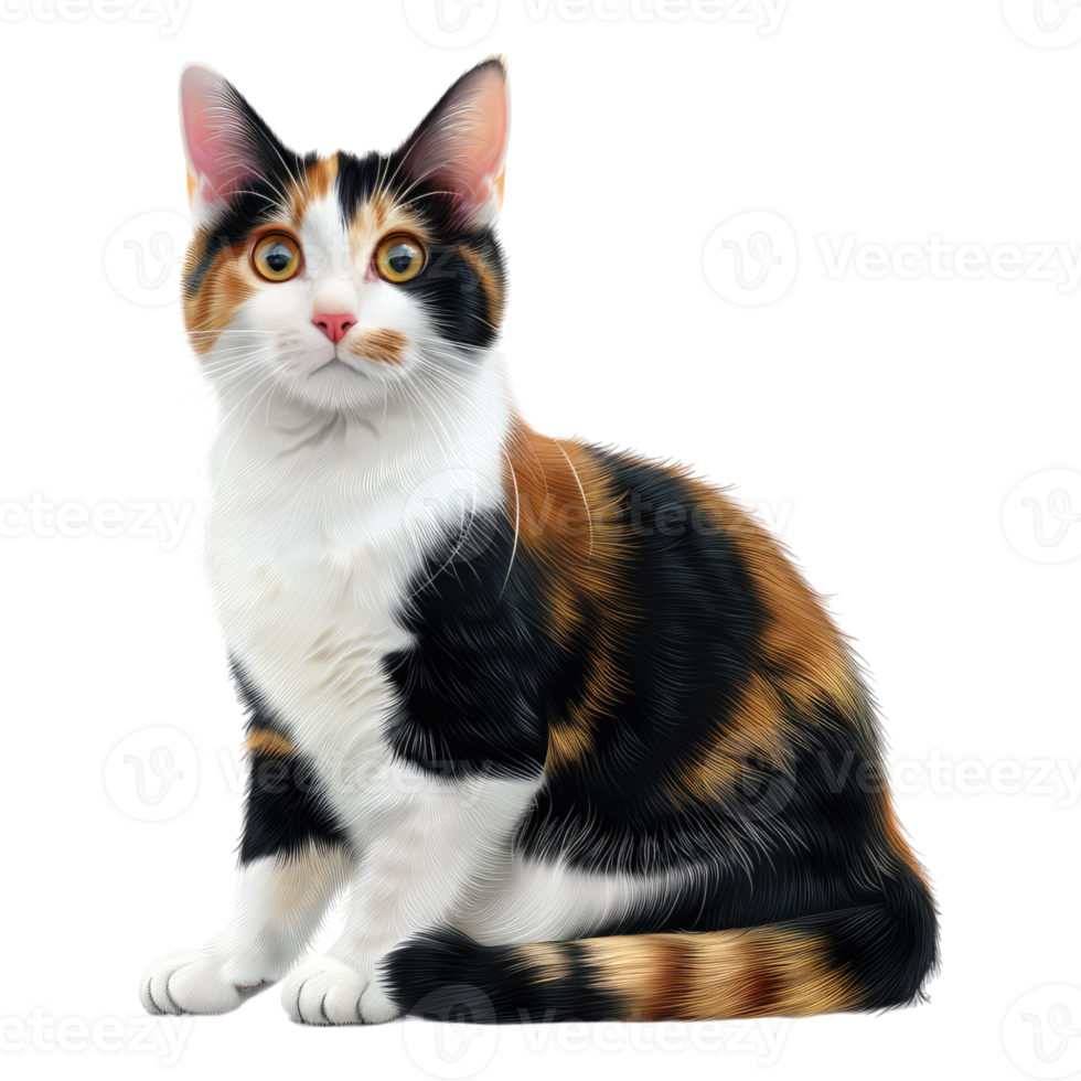 Japanese bobtail cat sticker isolated on transparent background png