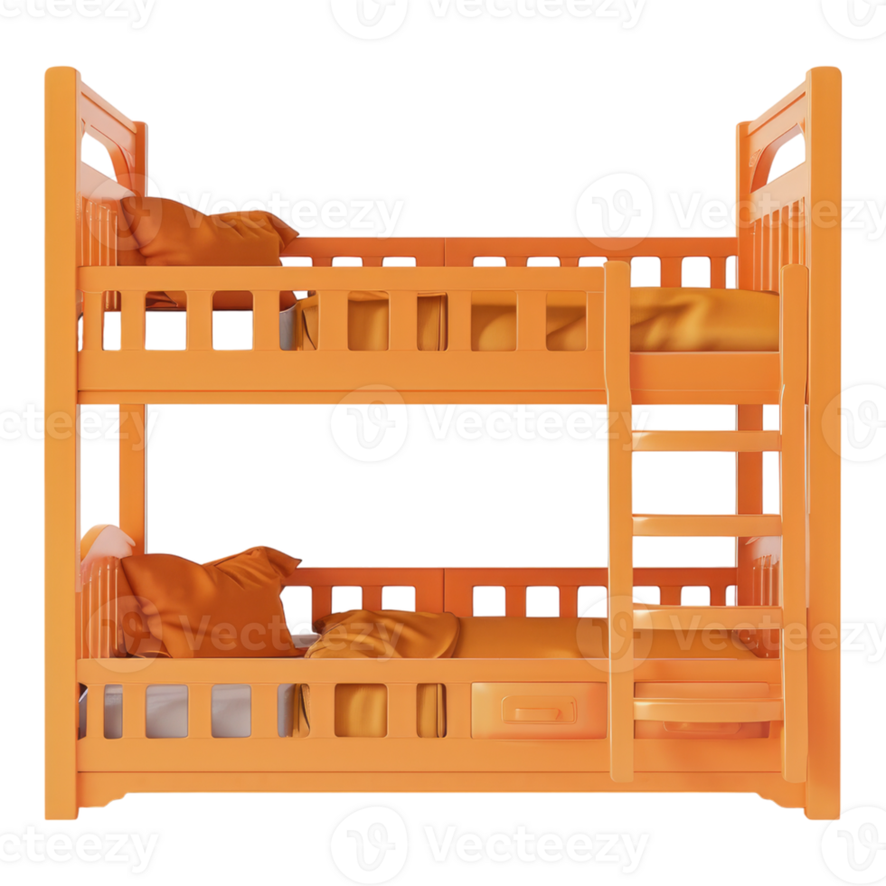 Orange bunk bed two floor sleeper bed isolated on transparent background png