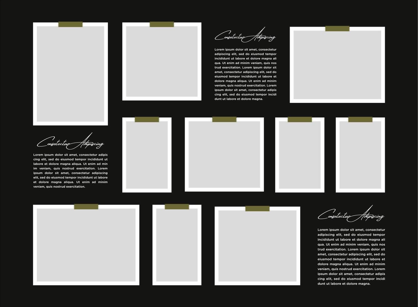 Black photo frame collage collection vector