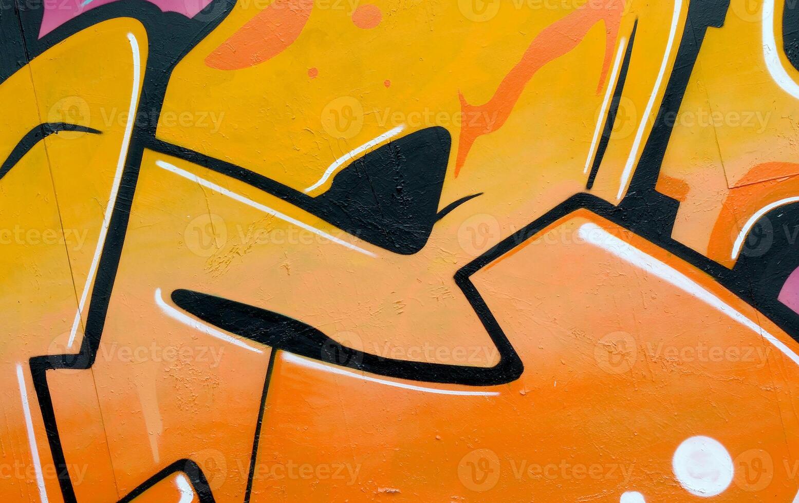 Colorful background of graffiti painting artwork with bright aerosol outlines on wall. Old school street art piece made with aerosol spray paint cans. Contemporary youth culture photo