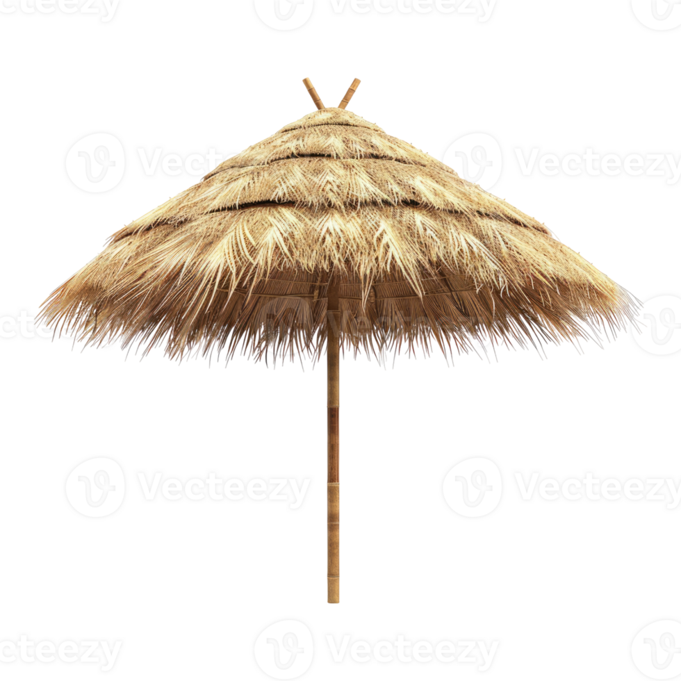 Straw beach umbrella isolated on transparent background png
