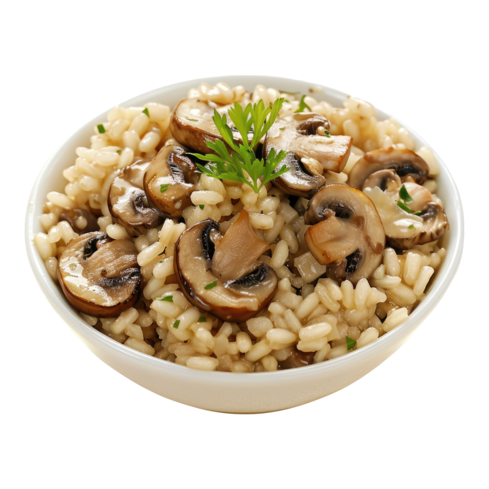 Vegan mushroom risotto isolated on transparent background png