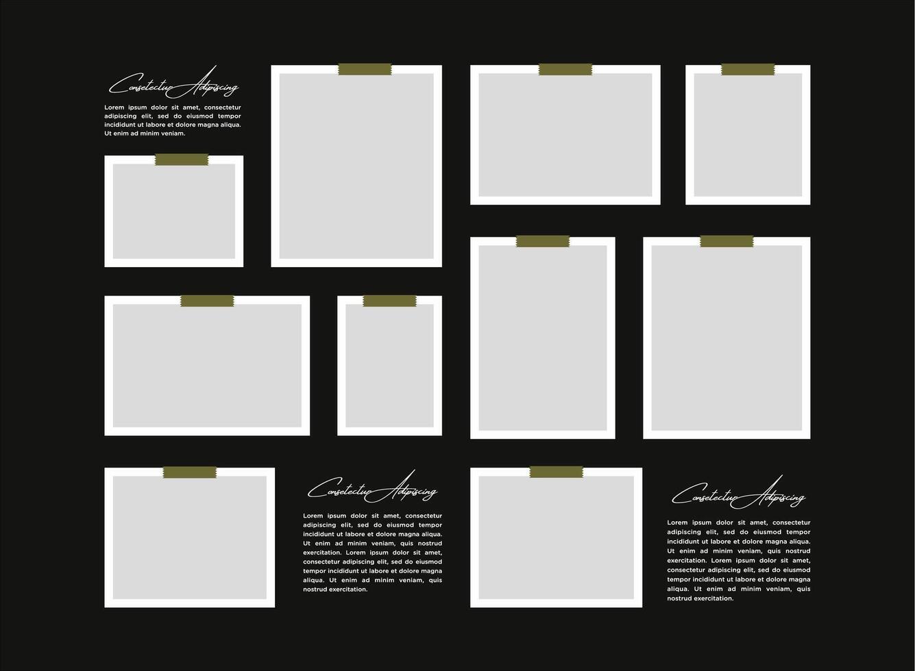 collage and digital photo wall template vector