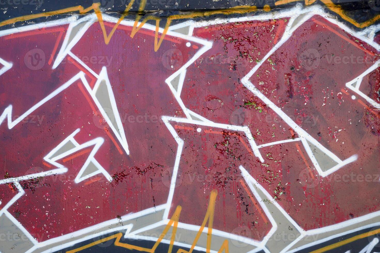 Colorful background of graffiti painting artwork with bright aerosol outlines on wall. Old school street art piece made with aerosol spray paint cans. Contemporary youth culture photo