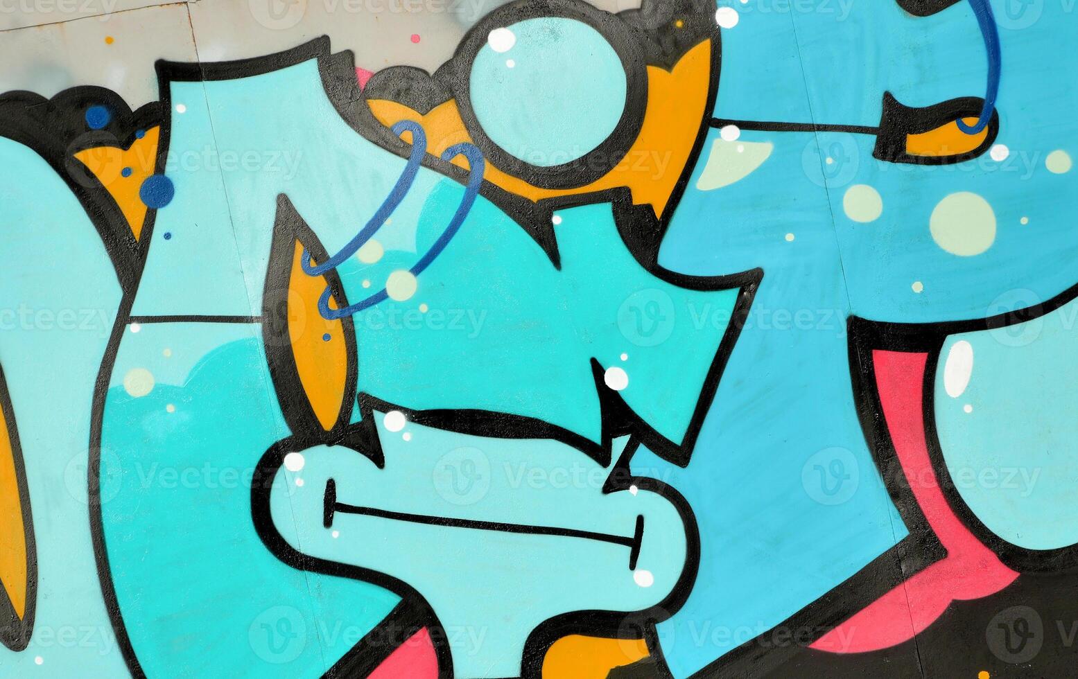 Colorful background of graffiti painting artwork with bright aerosol outlines on wall. Old school street art piece made with aerosol spray paint cans. Contemporary youth culture photo