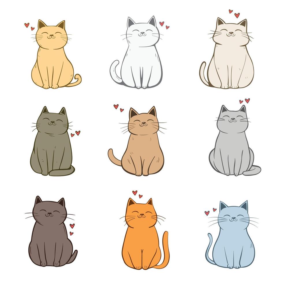 Cute cat drawing set in kids style vector