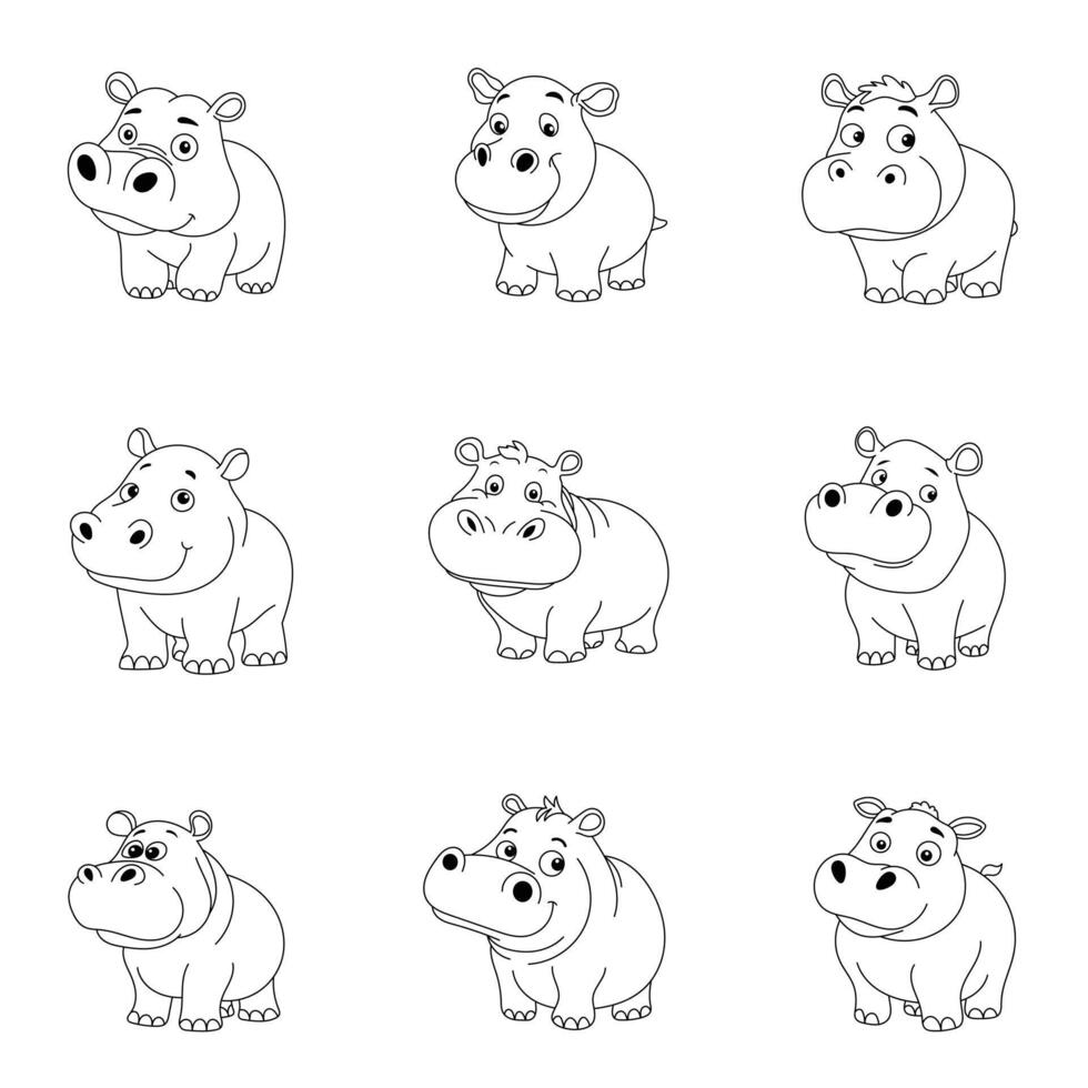 Cute hippopotamus set in kids style vector