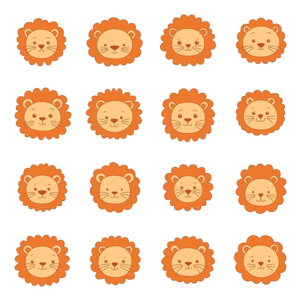 Cute lion set in kids style vector
