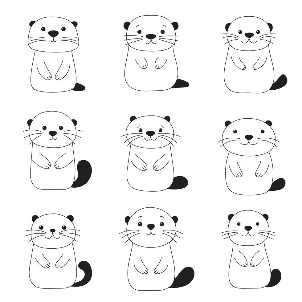 Cute otter set in kids style vector