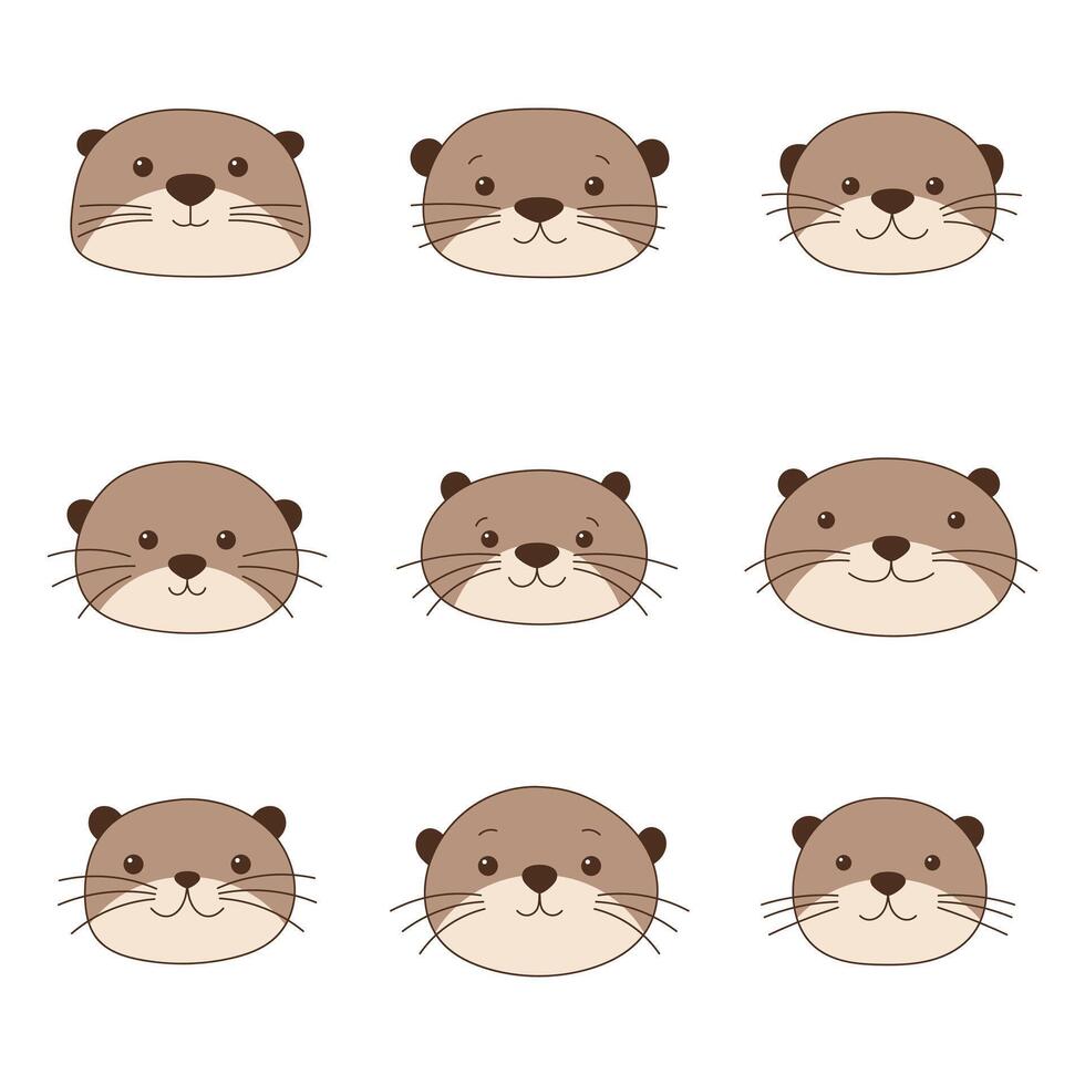 Cute otter set in kids style vector