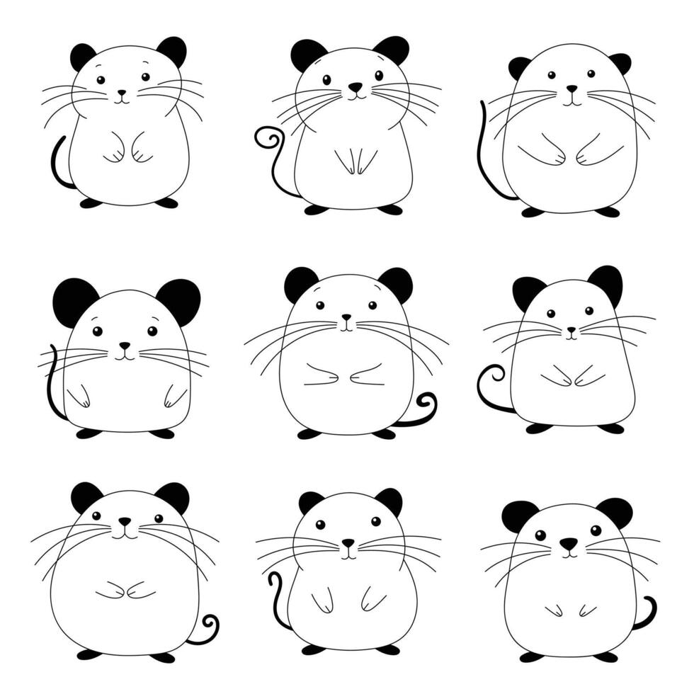 Cute mouse set in kids style vector