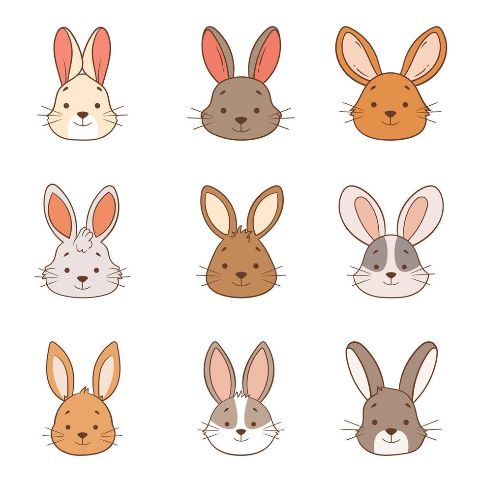 Cute bunny set in kids style vector
