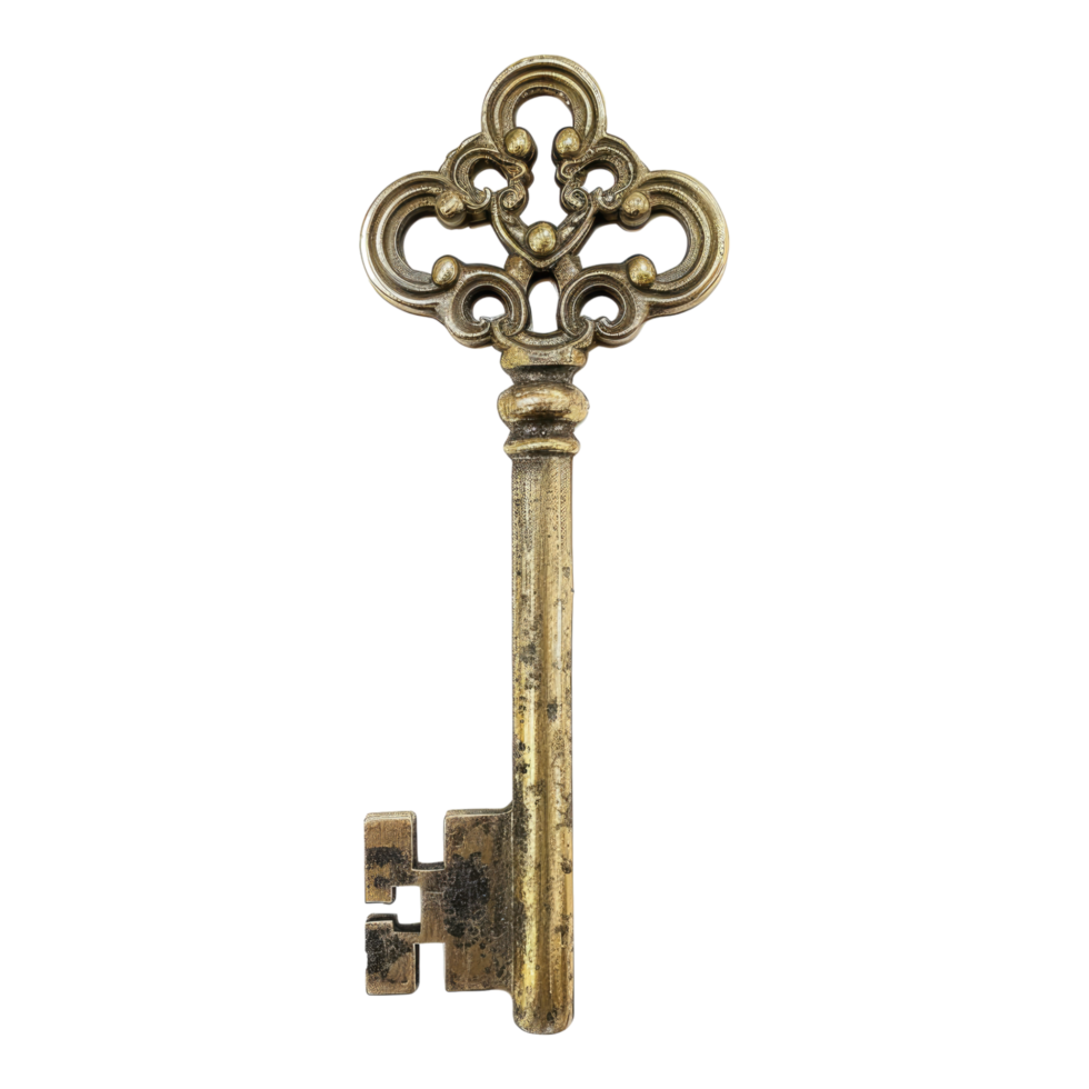 Antique golden door key isolated on transparent background png