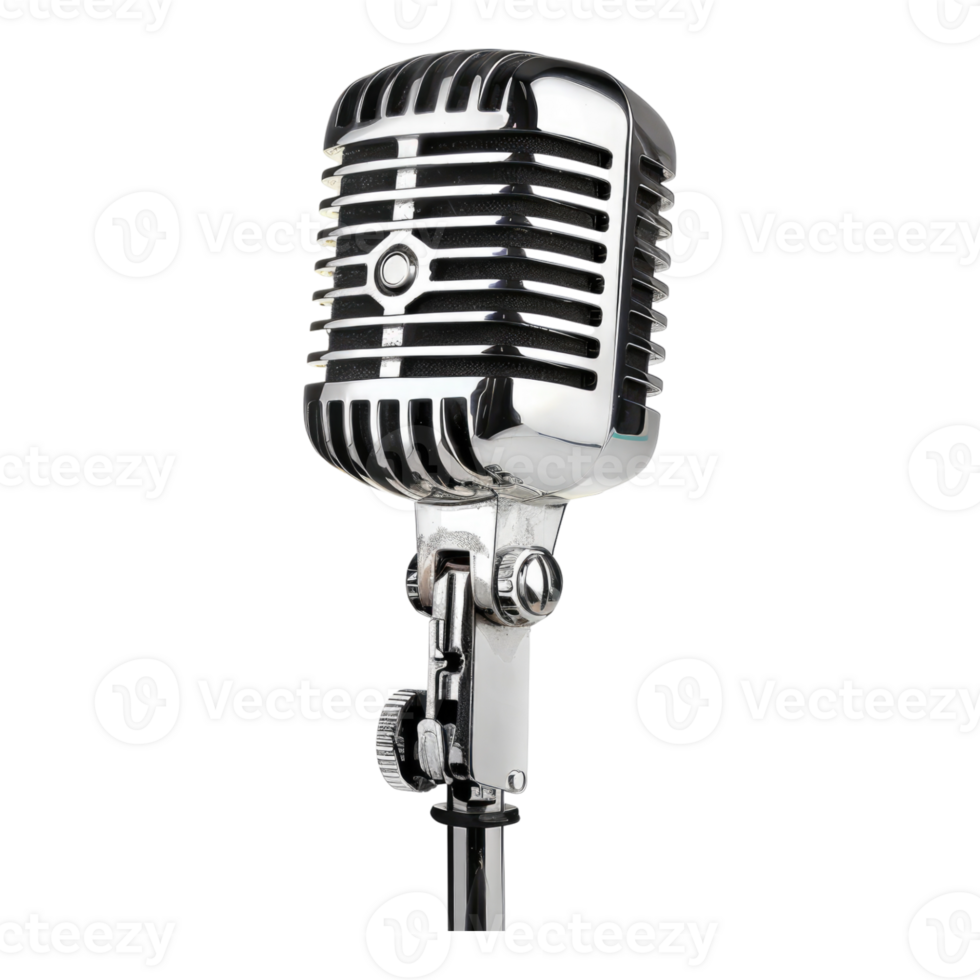 Vintage style condenser microphone isolated on transparent background png