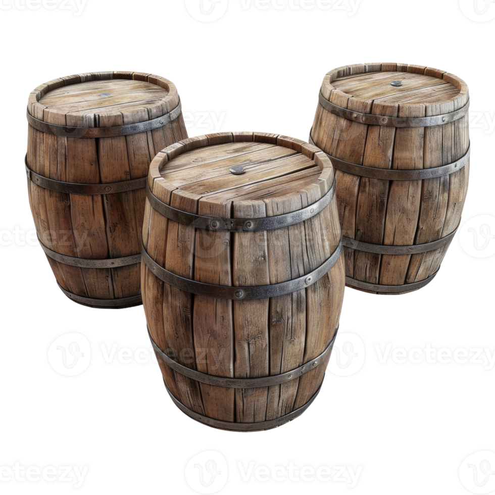 Wooden barrels isolated on transparent background png