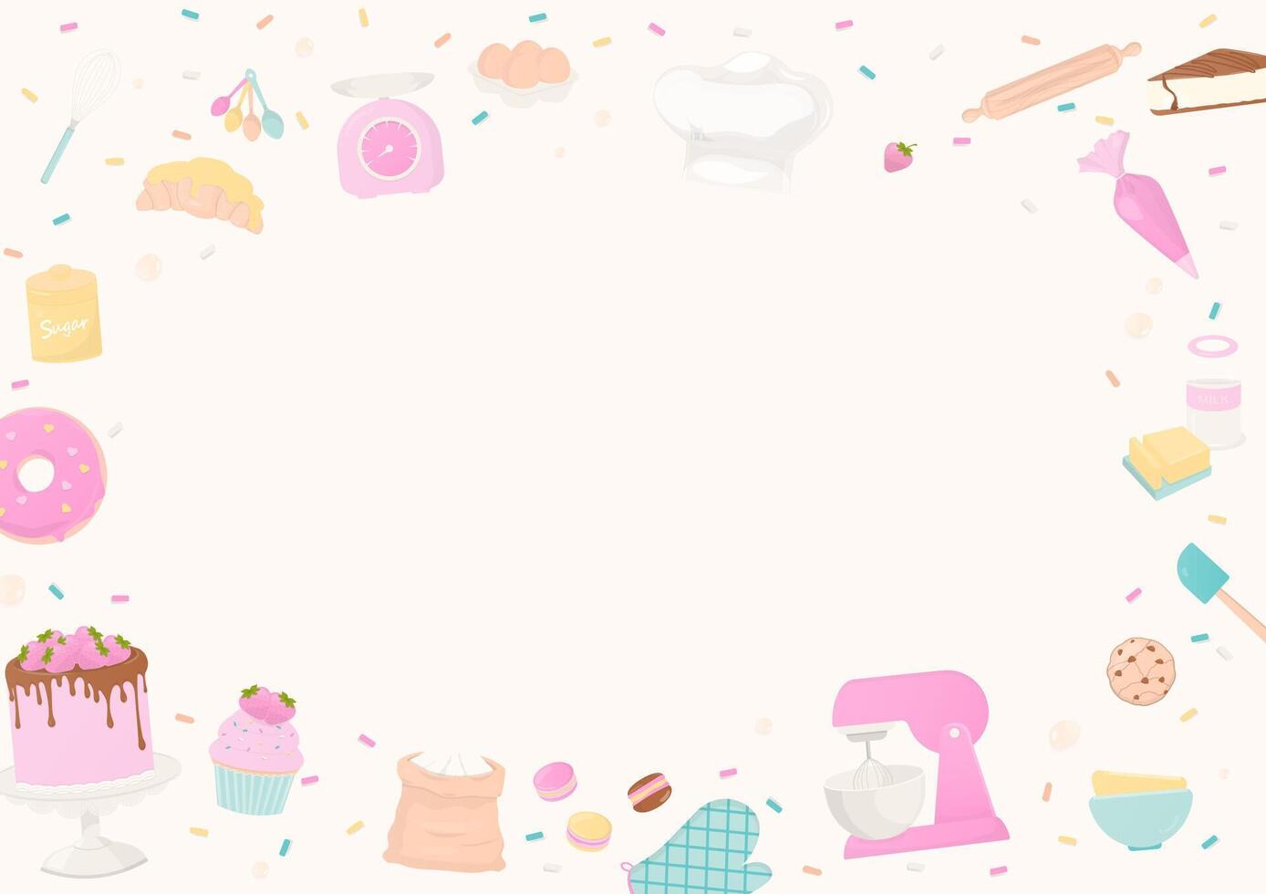 Bakery and baking utensils frame background vector