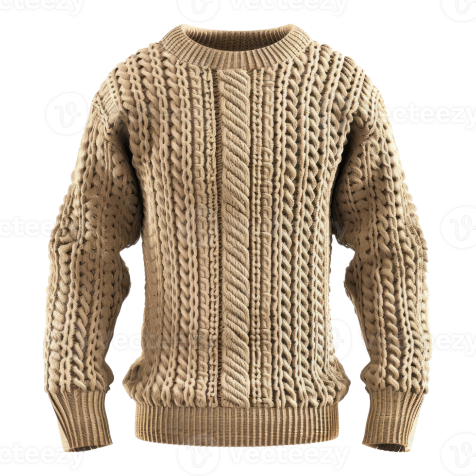 Beige knitted male sweater for extreme winters isolated on transparent background png