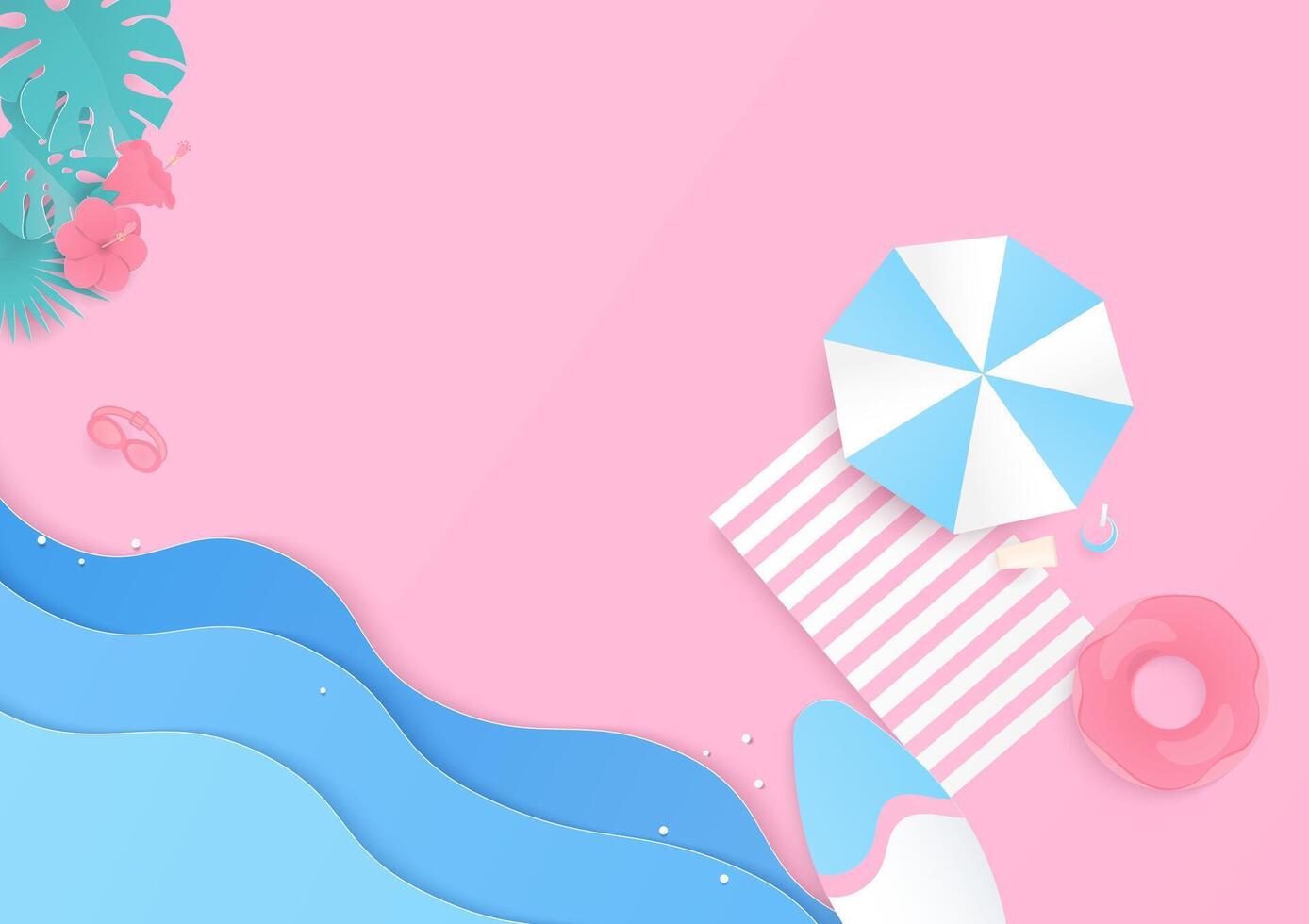 Summer vacation top view with pink background vector