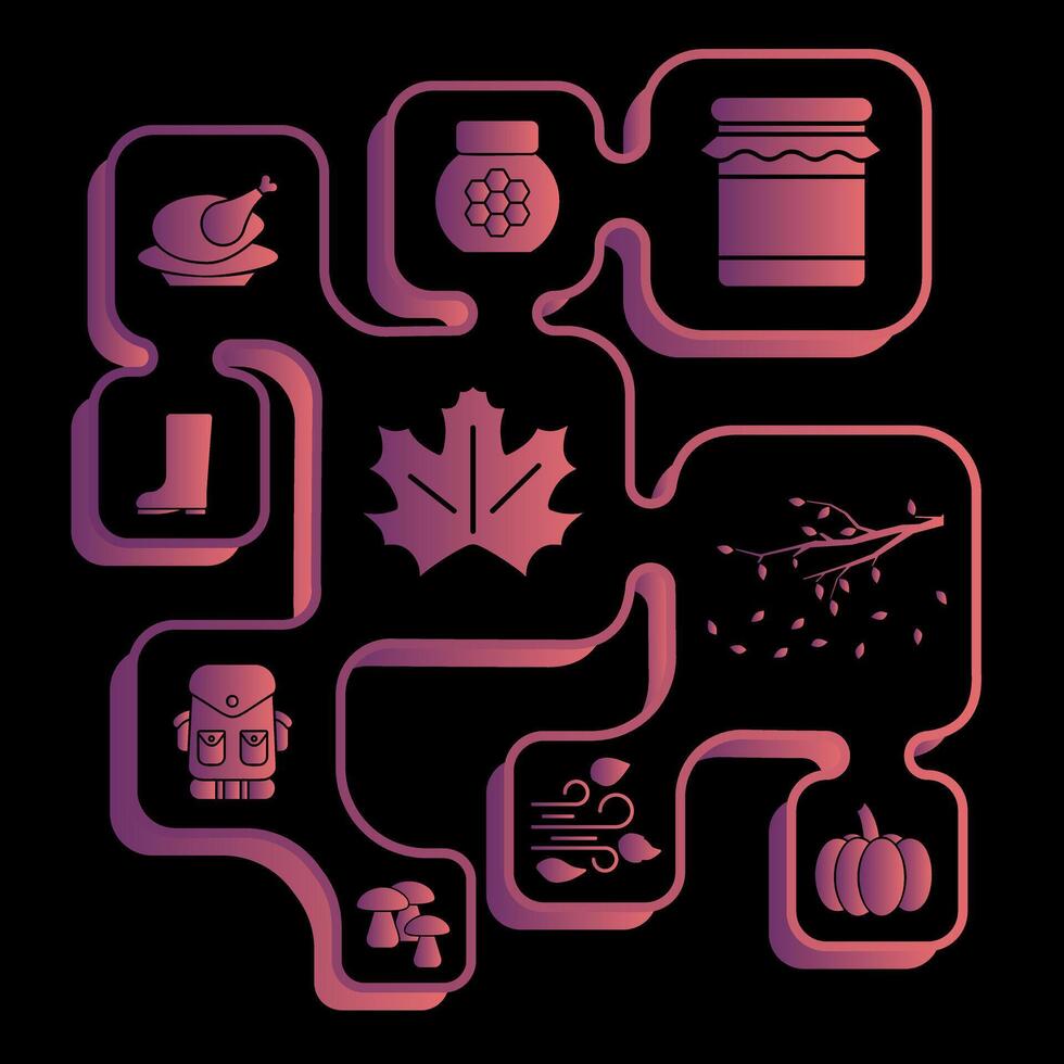 Autumn icons. Chromatic full autumn icons. Symbols of autumn. Color illustrations. vector