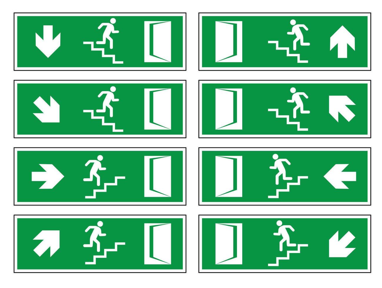 Emergency exit door. Sign with a human figure on the stairs. vector