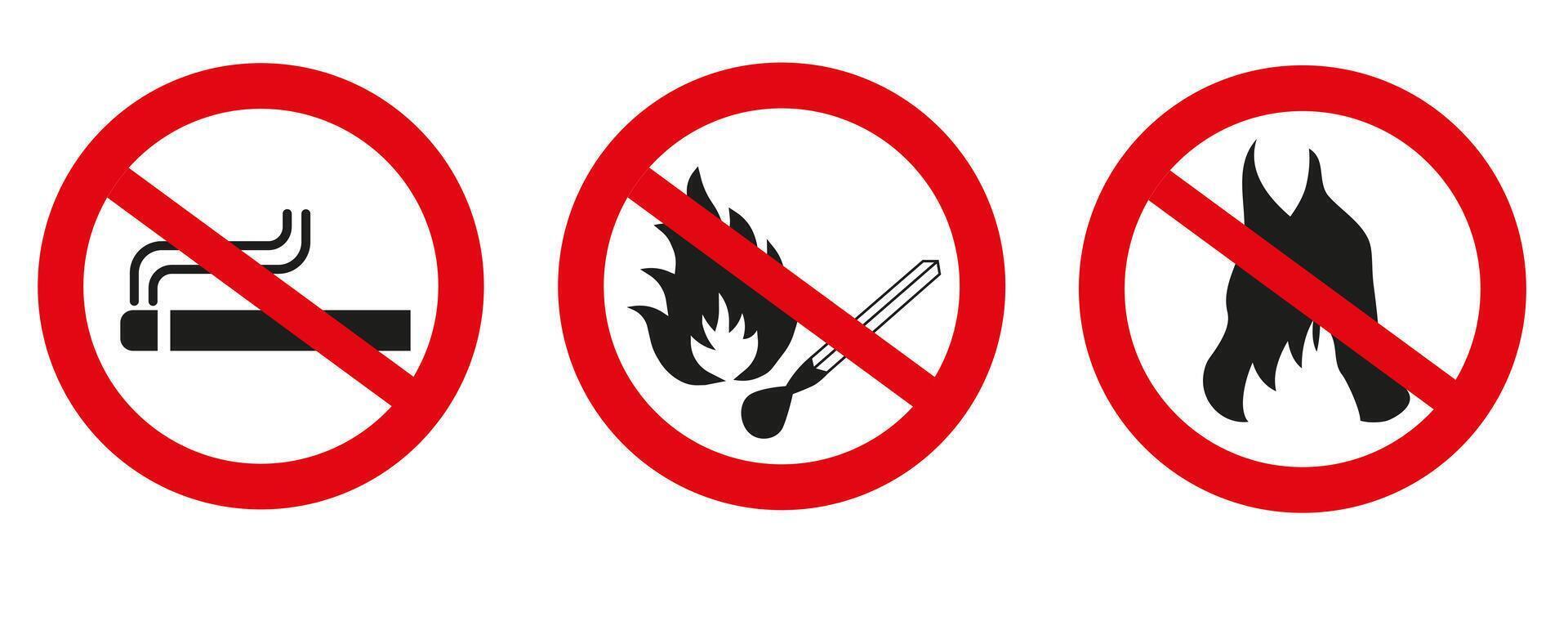 Do not smoke or use open flames. Signs open source of ignition and no smoking signs. vector