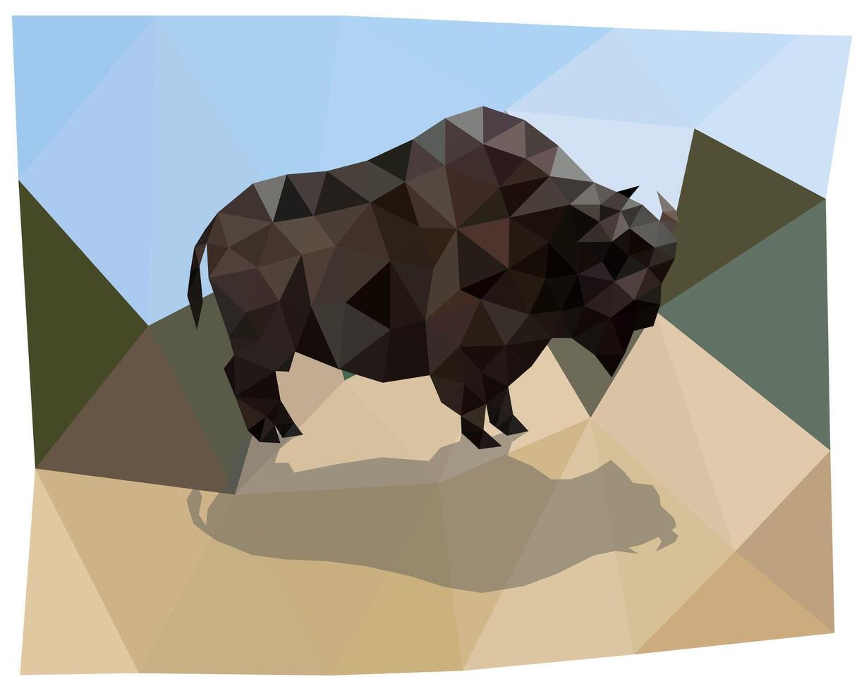 Triangulation of a bison. Polygonal silhouettes of animals. vector