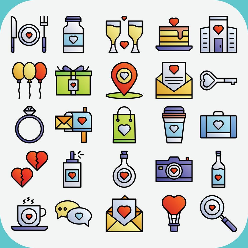 marketing design icon pack line filled vector