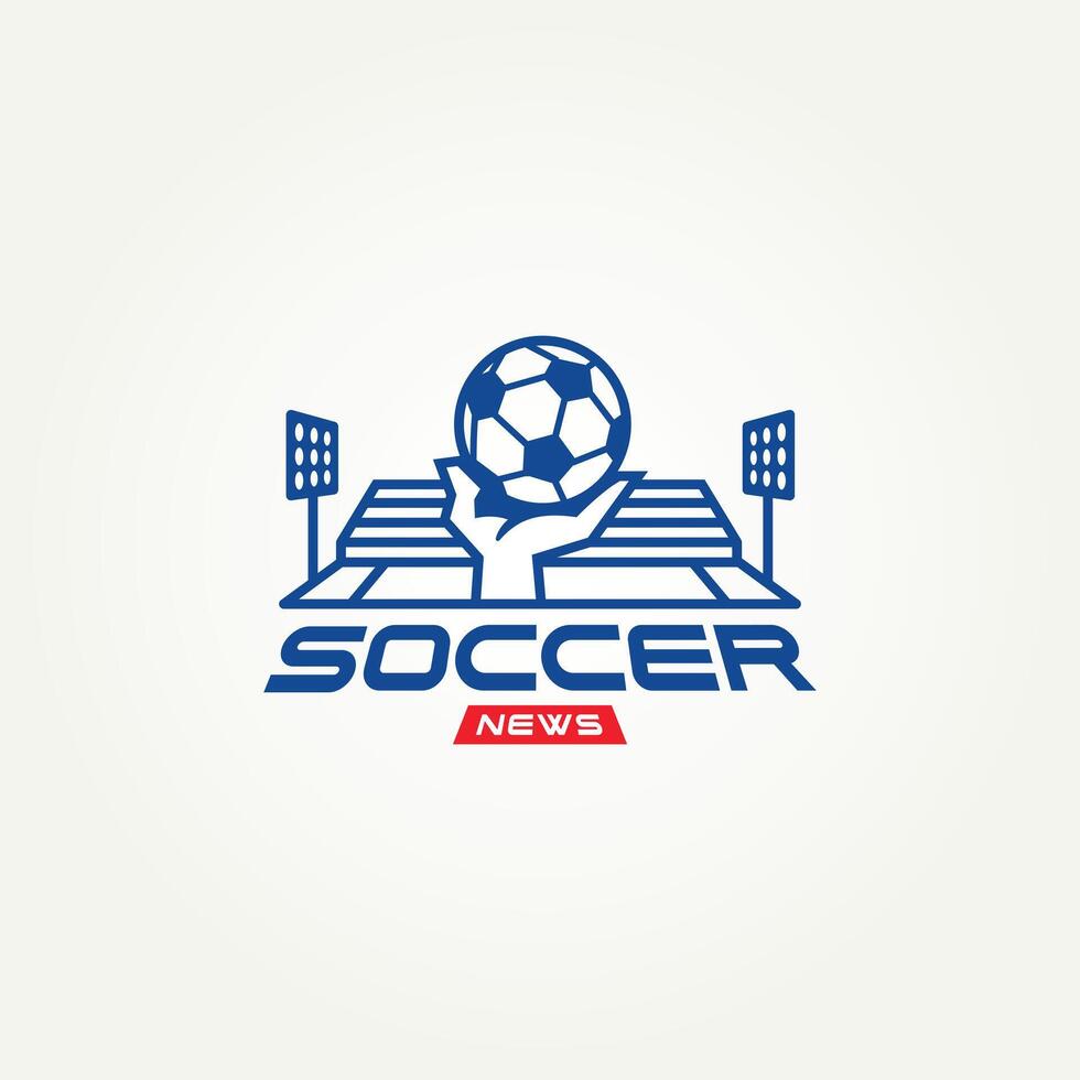 minimalist hands holding the ball with a grass field in the background line art icon logo illustration design. simple modern sports news website logo concept vector