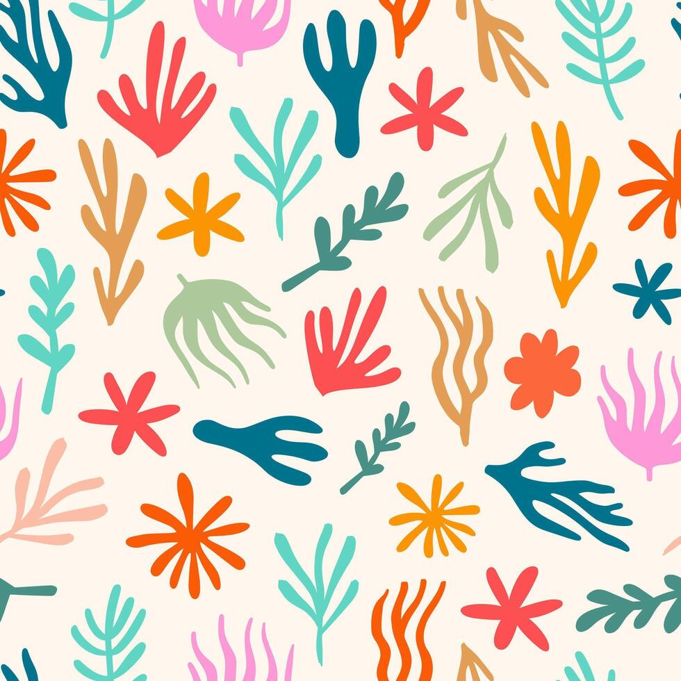Abstract doodle organic floral shapes seamless pattern colorful flat illustration vector