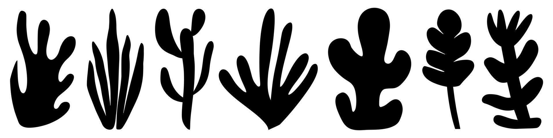 Set of various doodle plant shapes. Simple abstract flat illustration, black color, fashion design vector