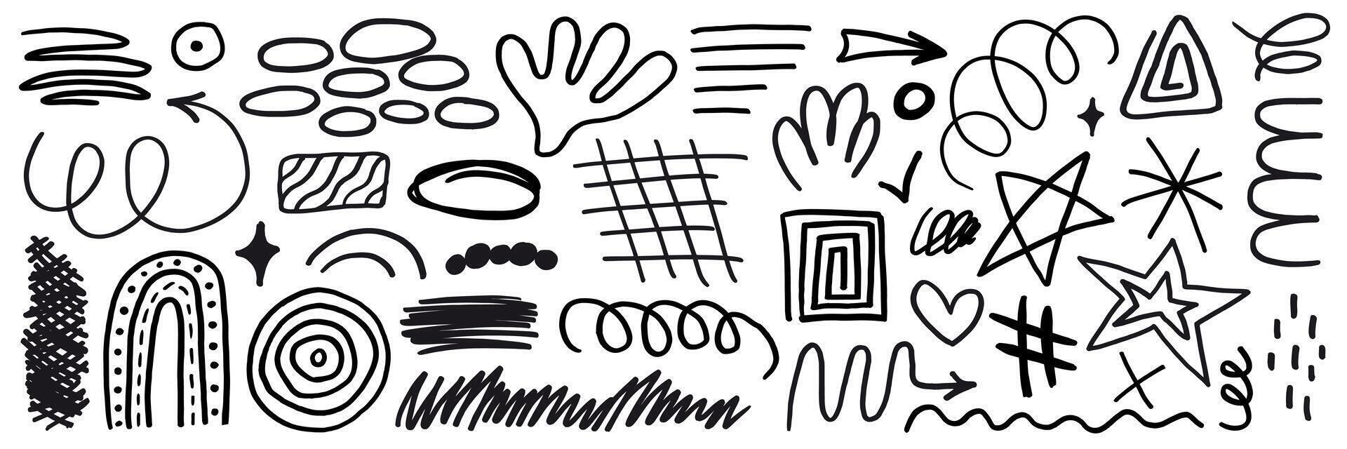 Hand drawn scribbles and squiggles. Abstract doodle set of modern design elements graffiti style vector