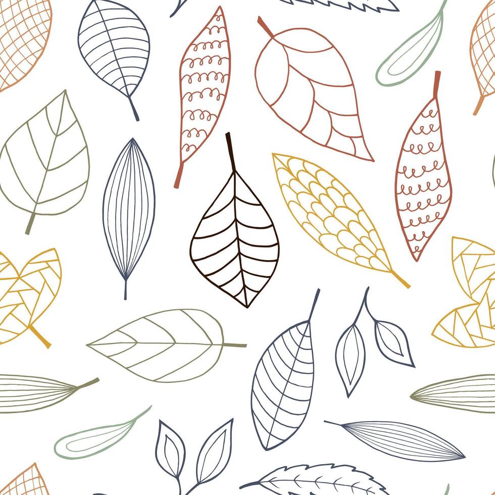 Abstract doodle leaves line art style seamless pattern vector