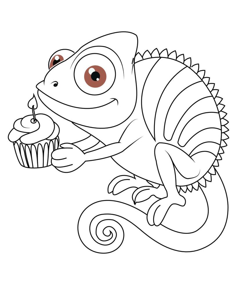 chameleon coloring page for kids and adults vector
