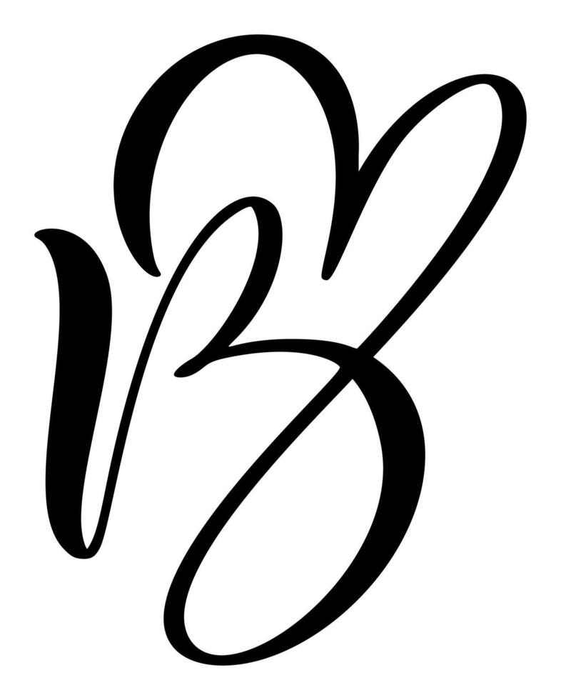 Script capital font logo calligraphy love letter B initial. Hand drawn brush style flourish vector