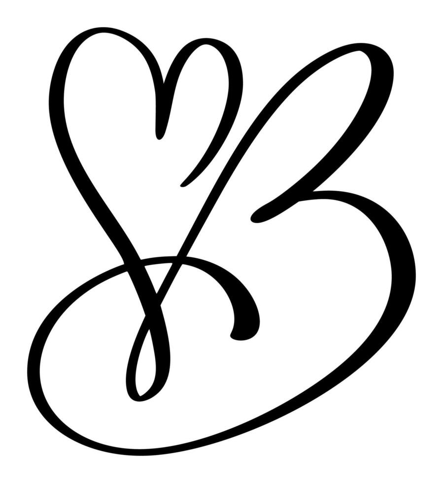 Hand drawn calligraphy love letter B. Script capital font logo. Handwritten brush style flourish. vector