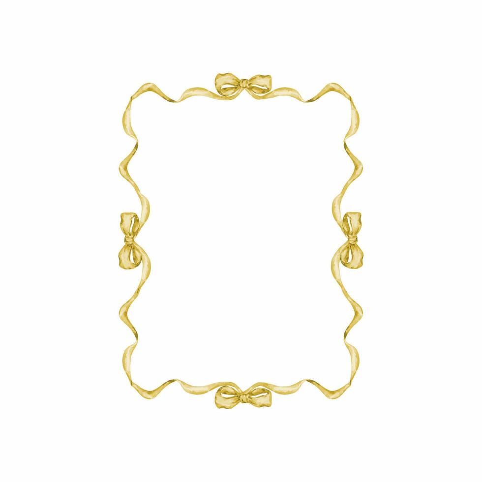 Yellow frame of watercolor ribbon and bow vector