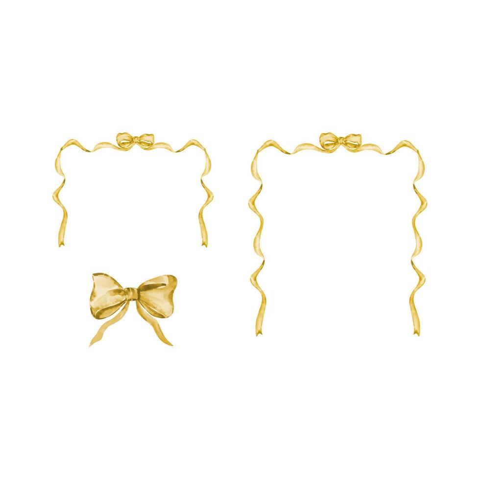 Yellow frames set of watercolor ribbon and bow vector