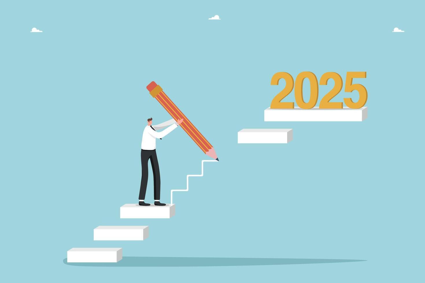 Man drawing missing steps to 2025 vector