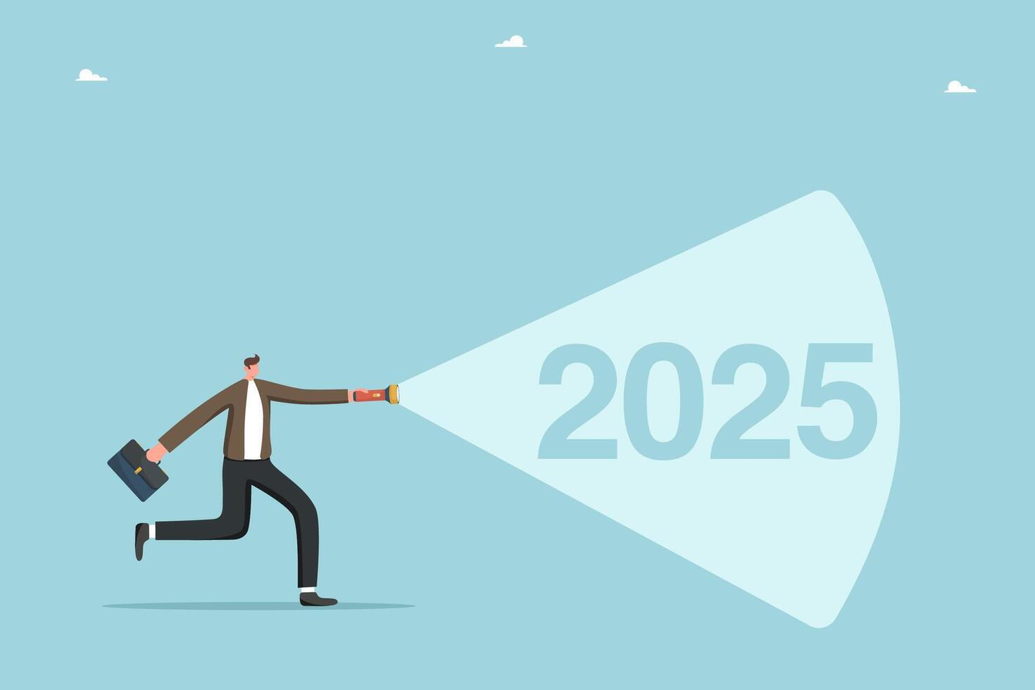 Man runs with a flashlight towards 2024 vector