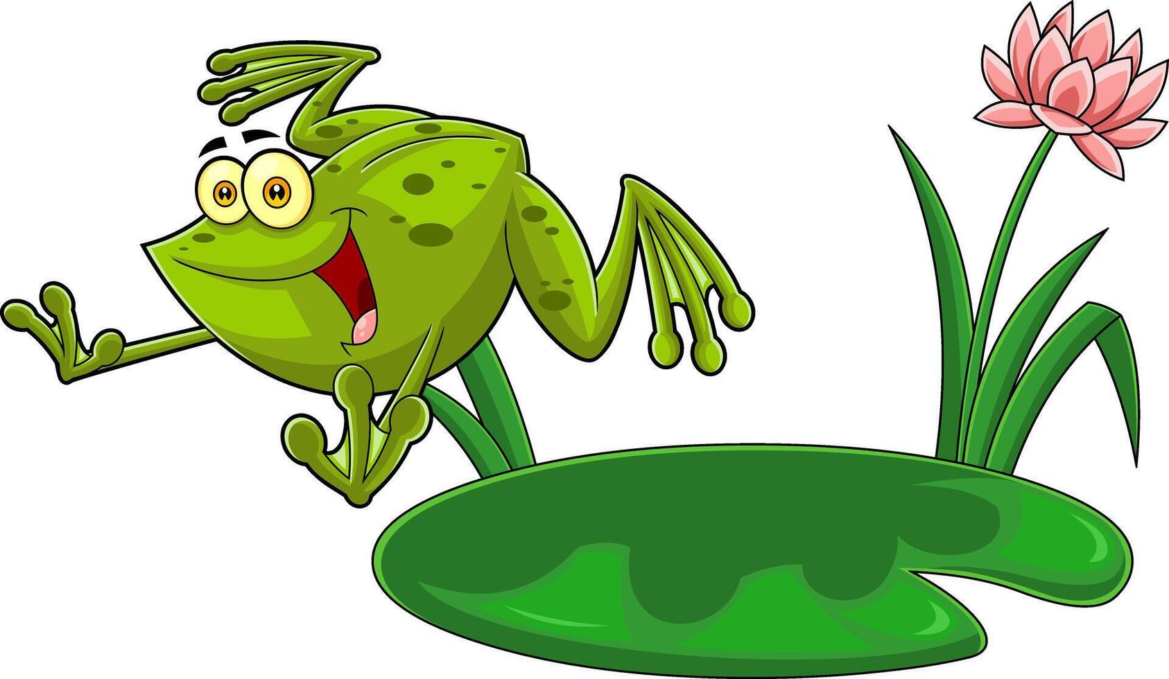 Cute Green Frog Cartoon Character Jumping vector