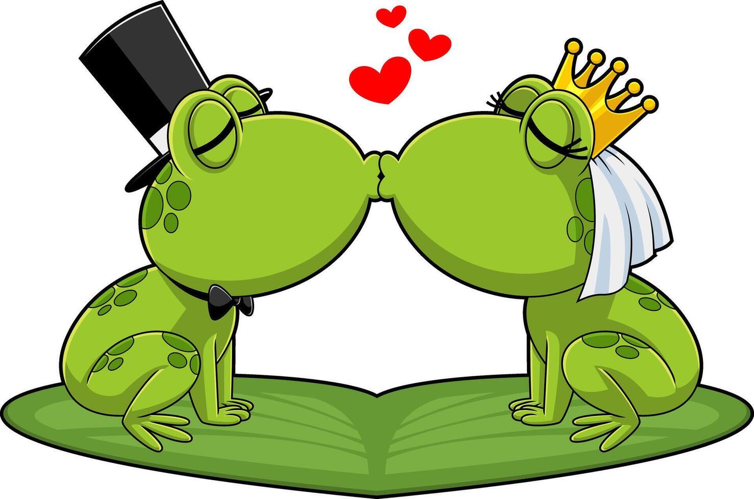 Cute Frogs Cartoon Characters Newlyweds Kissing vector