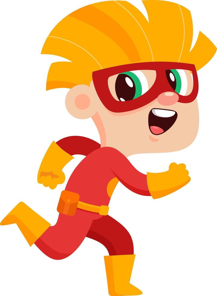 Cute Super Hero Kid Boy Cartoon Character Running vector