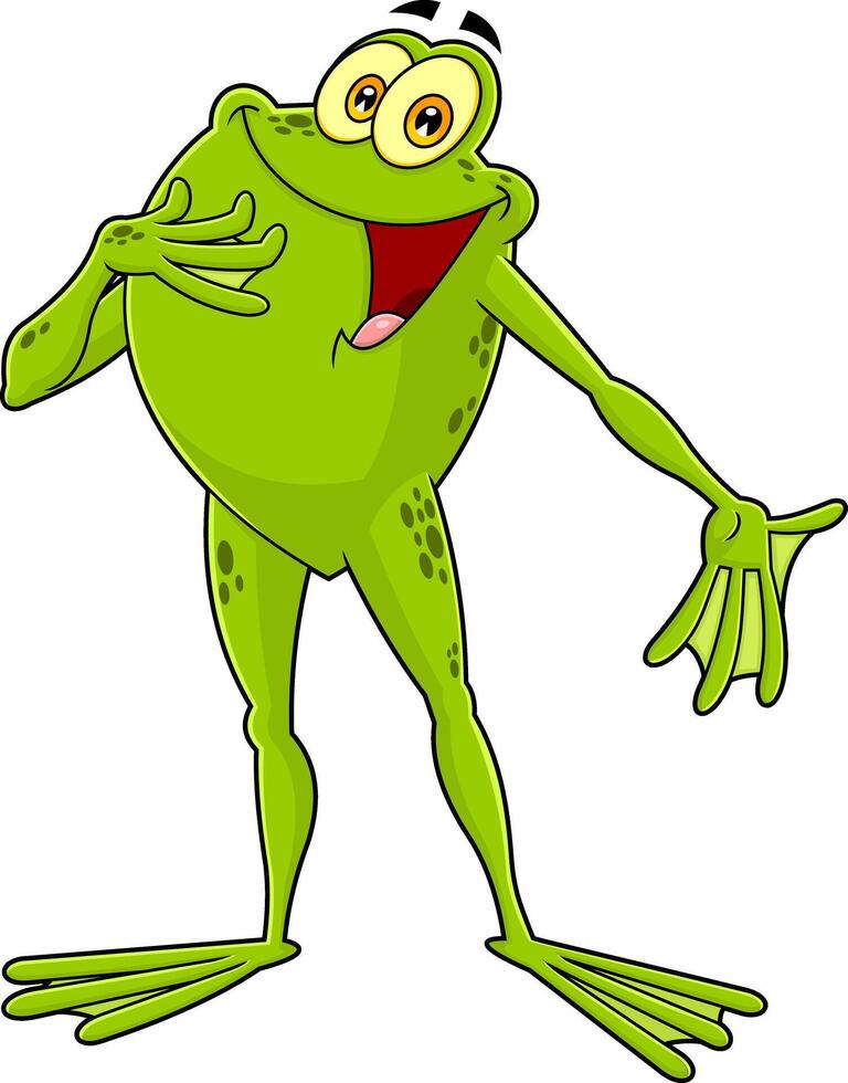 Funny Green Frog Cartoon Character Singing vector