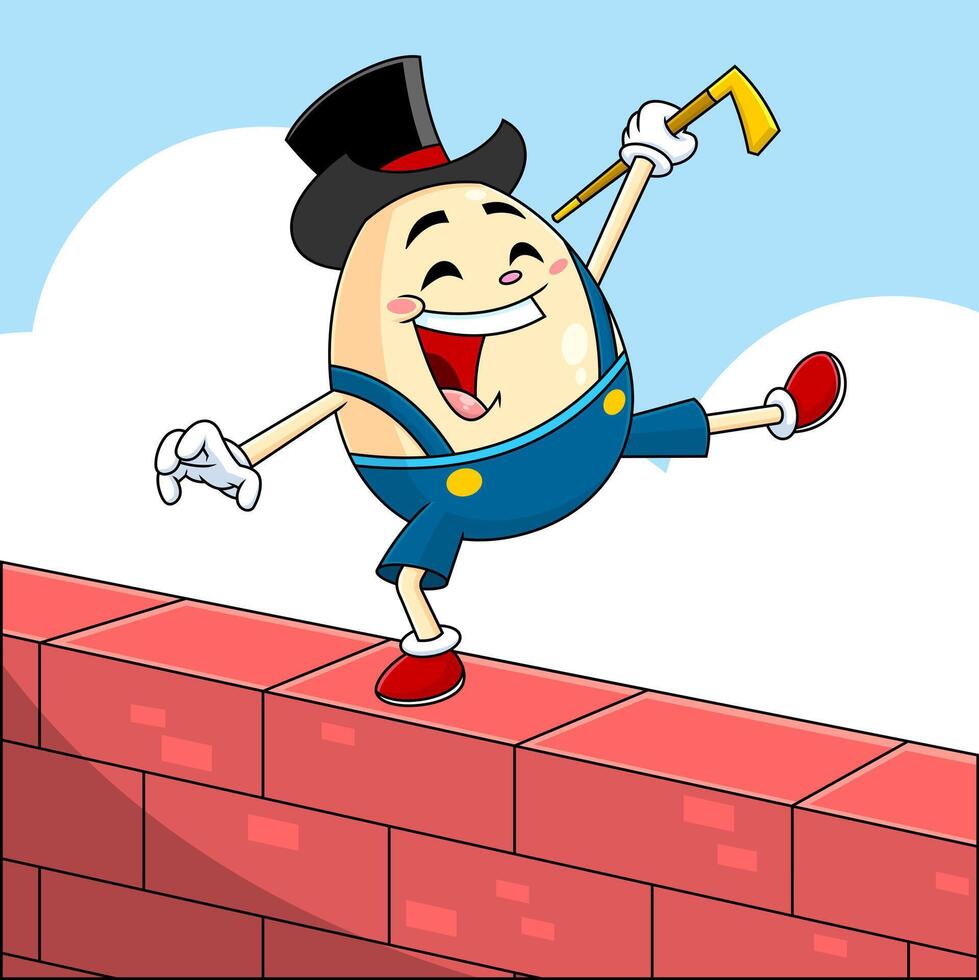 Happy Humpty Dumpty Egg Cartoon Character Walk The Wall vector