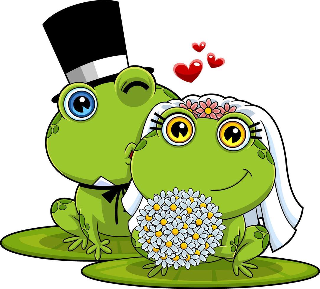 Cute Frogs Cartoon Characters Newlyweds vector
